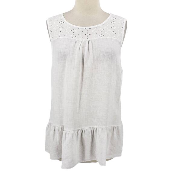 Francesca Bettini Lace Linen Tank Top White Eyelet lace Made in Italy Medium - Picture 1 of 6